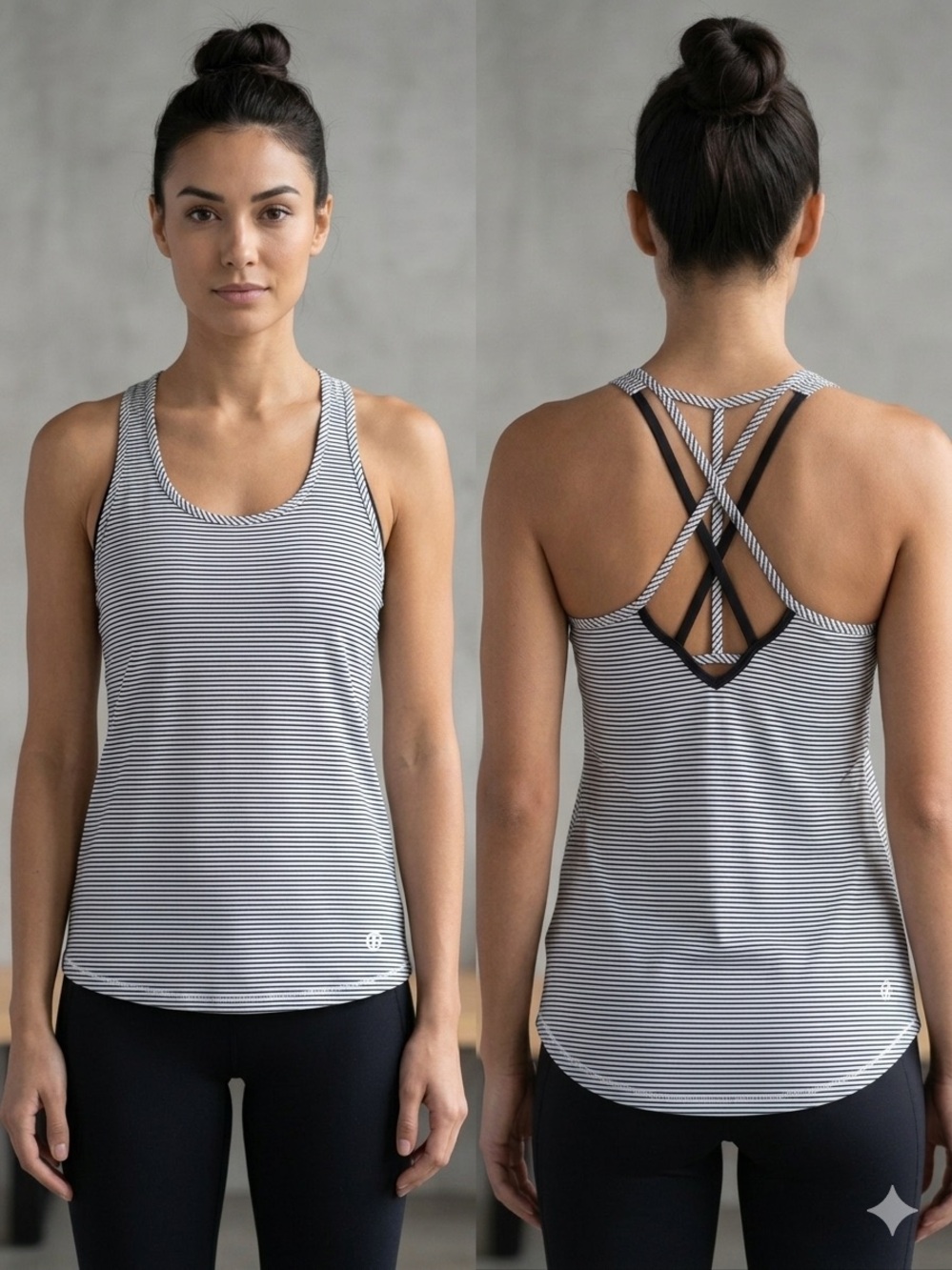 Champion Black & White Striped Crisscross Racerback Tank